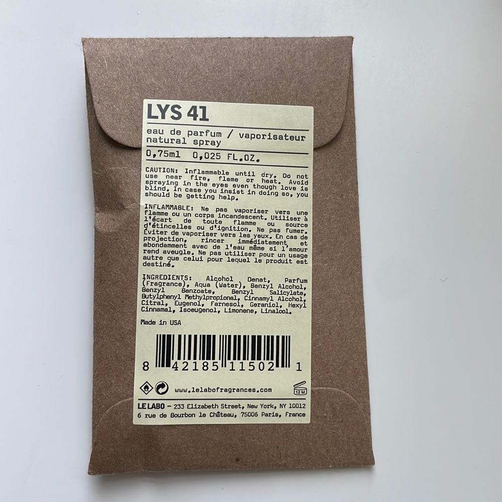 Le Labo Lys 41 eau de parfum travel size 0.75 ml new in package